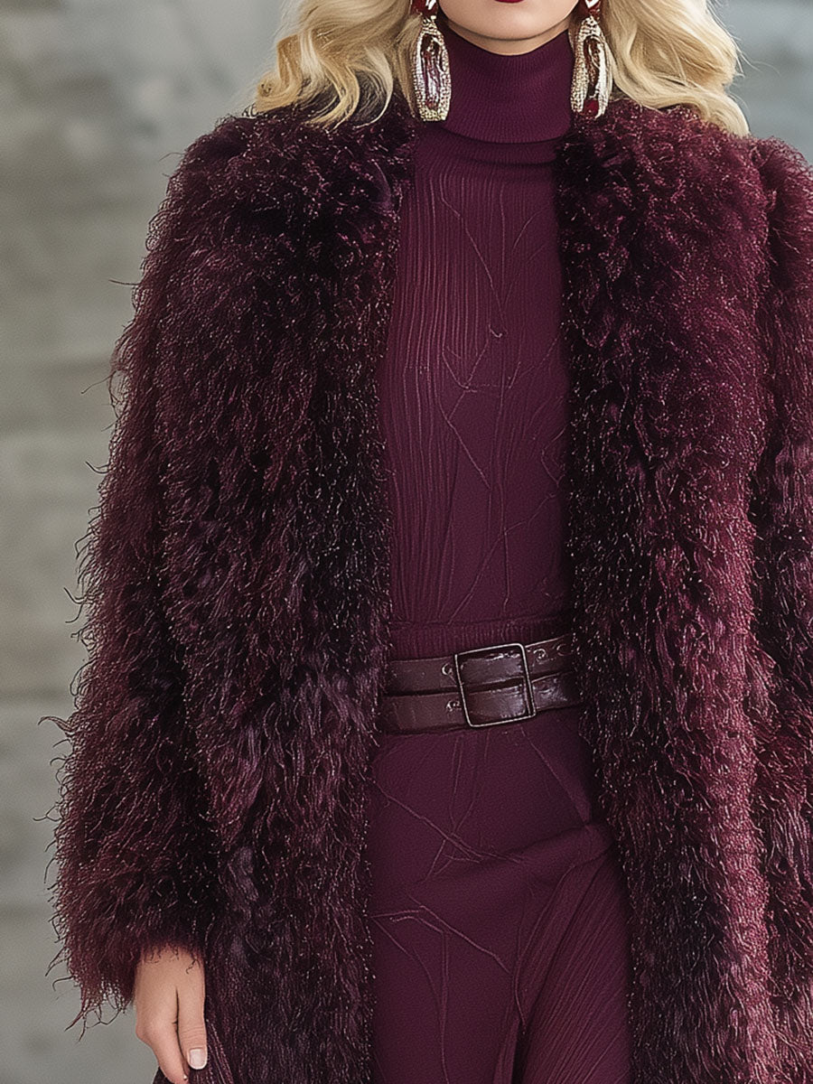 Élégant Manteau en Fausse Fourrure Prune : Style et Chic Assurés