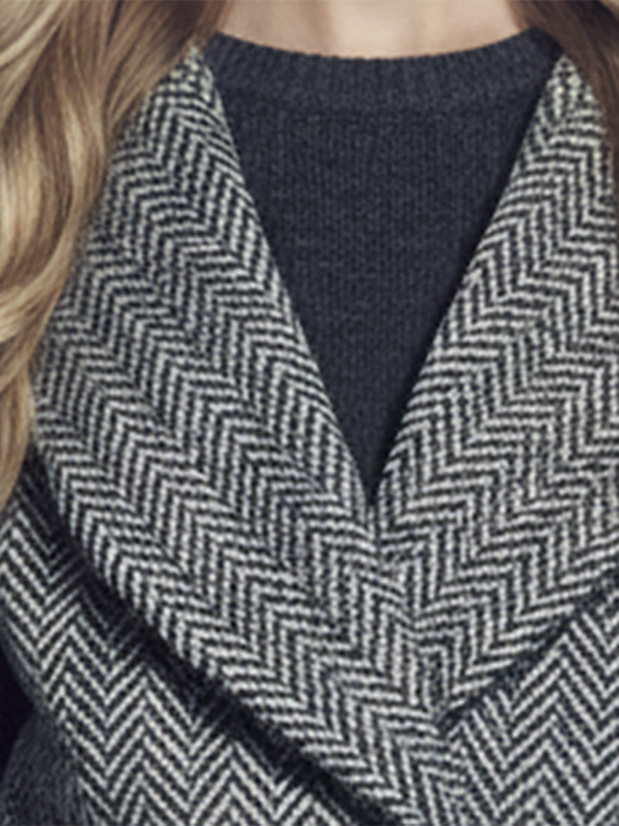 Veste Herringbone Grise Élégante avec Revers - Style Chic et Moderne