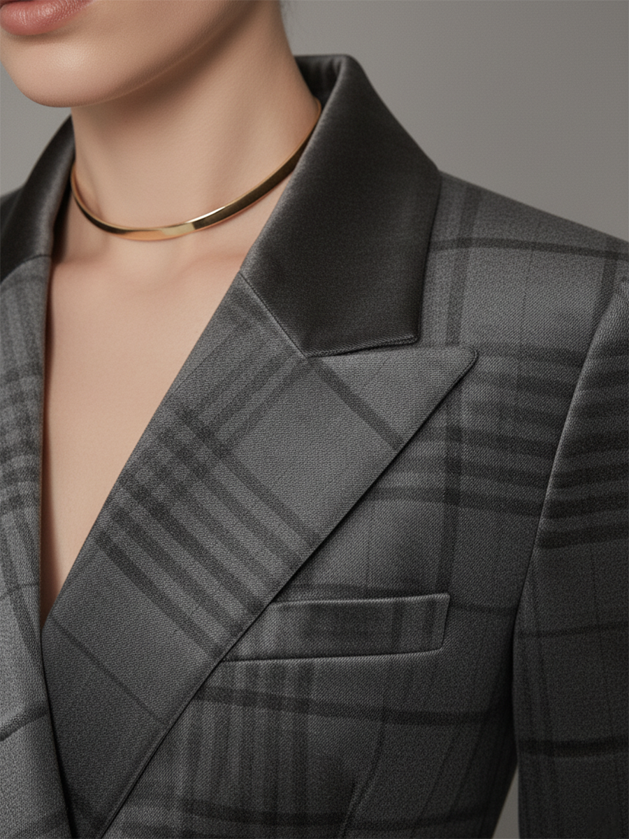 Veste en velours à double boutonnage au motif vichy rétro