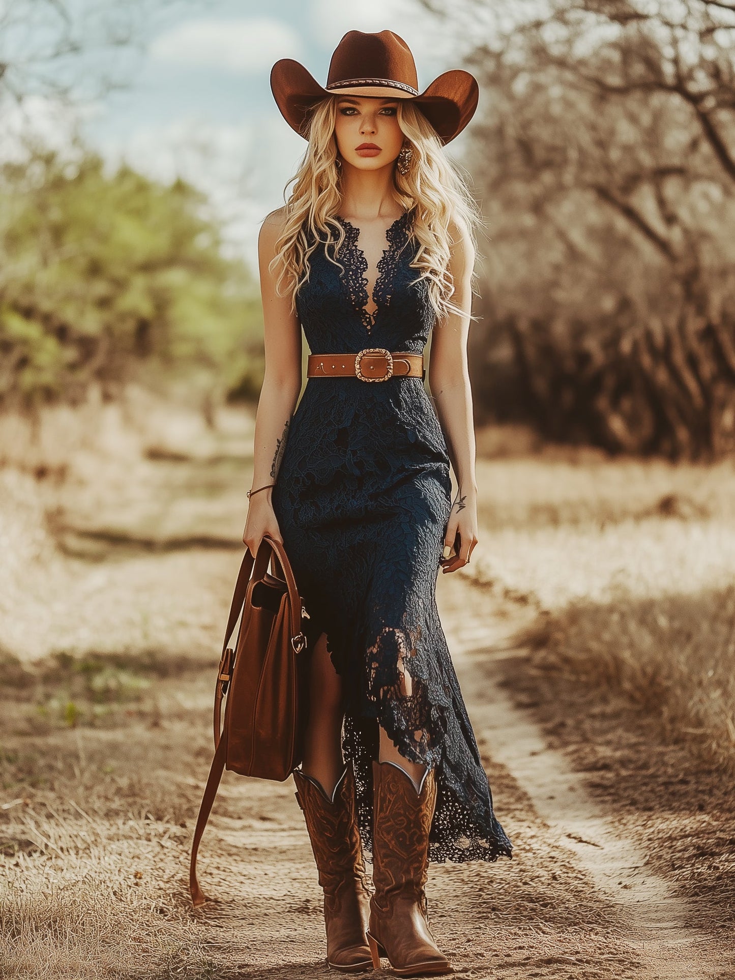 Robe Midi Bohème Vintage en Dentelle Bleue - Expédition Rapide sous 24 Heures