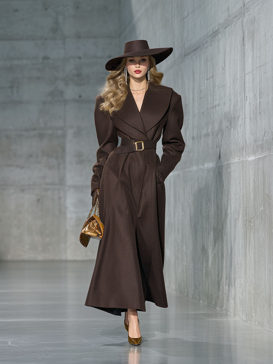 Chic Manteau en Laine Chocolat Brun à Épaules Oversize – Élégance Haut de Gamme