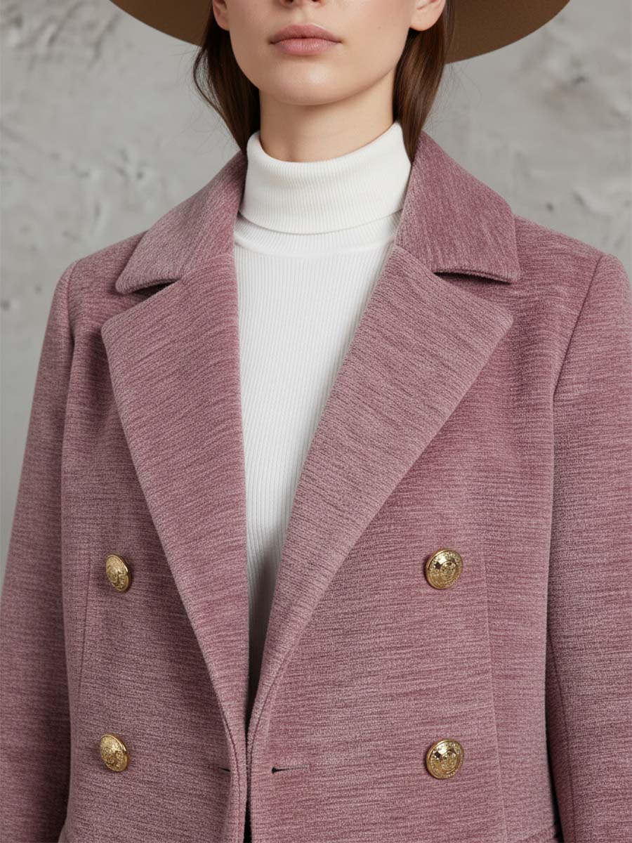 Veste en Chenille Rose au Col Châle Chic et Douillet à Double Boutonnage