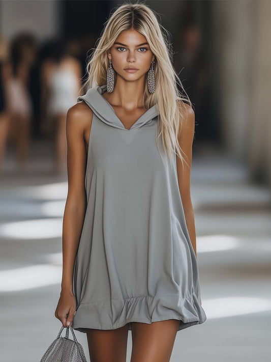Robe Mini Décontractée Grise à Capuche - Expédition Rapide en 24 Heures !