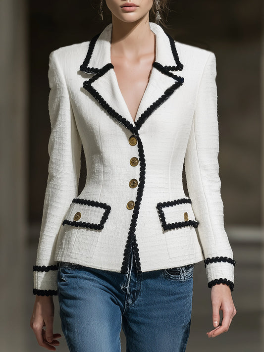 Chic Veste en Laine Blanche avec Détails en Bouton Noir