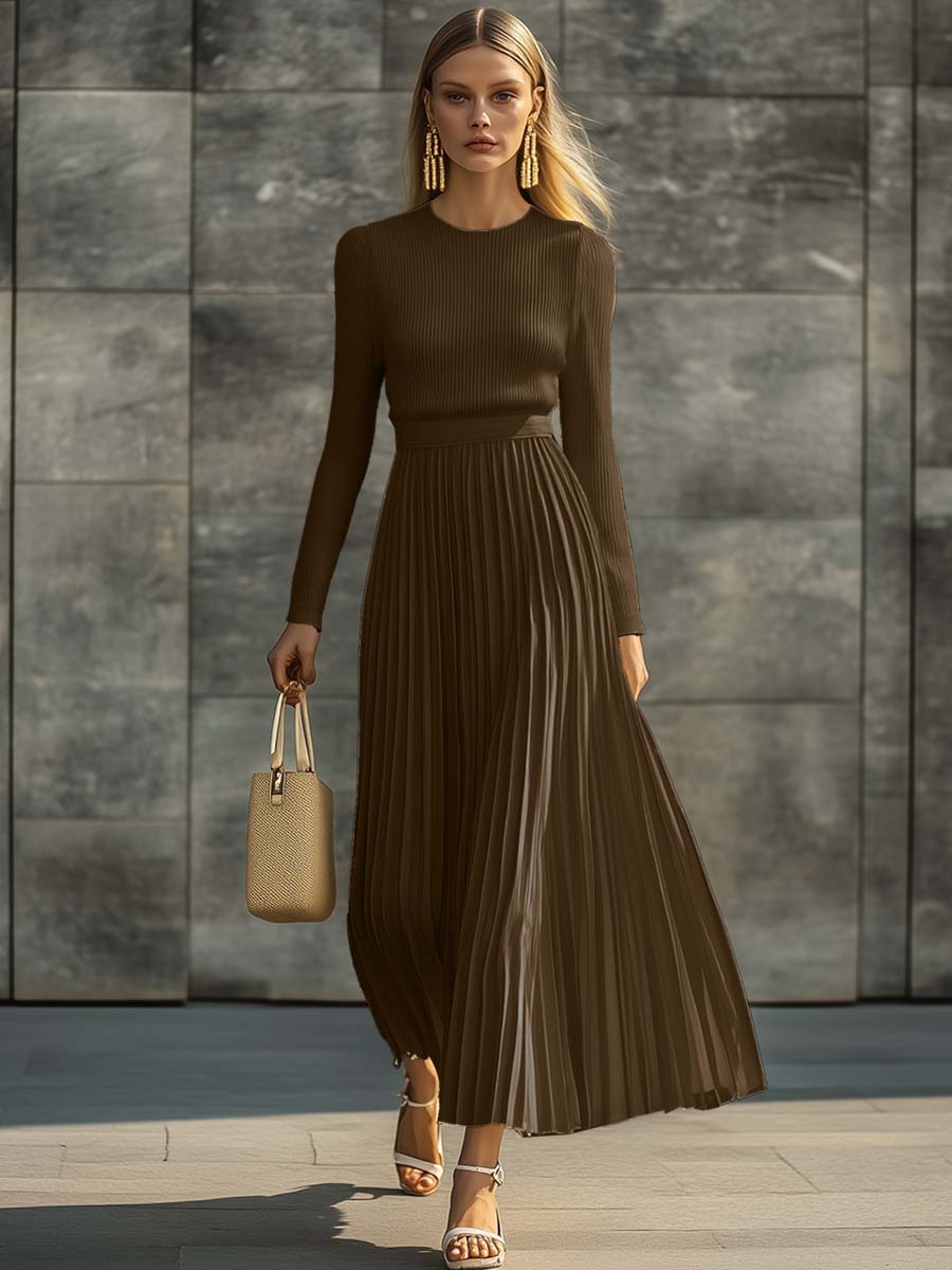 Robe Maxi Élégante en Satin Crème : Confort et Style Décontracté avec Manches Longues et Ourlet Plissé