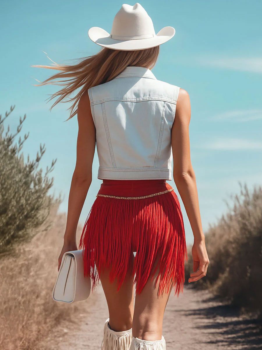 Shorts Frangés en Coton Rouge Vintage - Expédition Rapide en 24 Heures