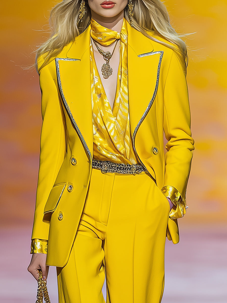 Chic et Intelligente: Ensemble Pantalon Jaune avec Veste