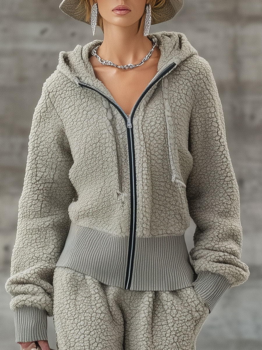 Ensemble Sportif Mi-Zip en Polaire Gris Décontracté