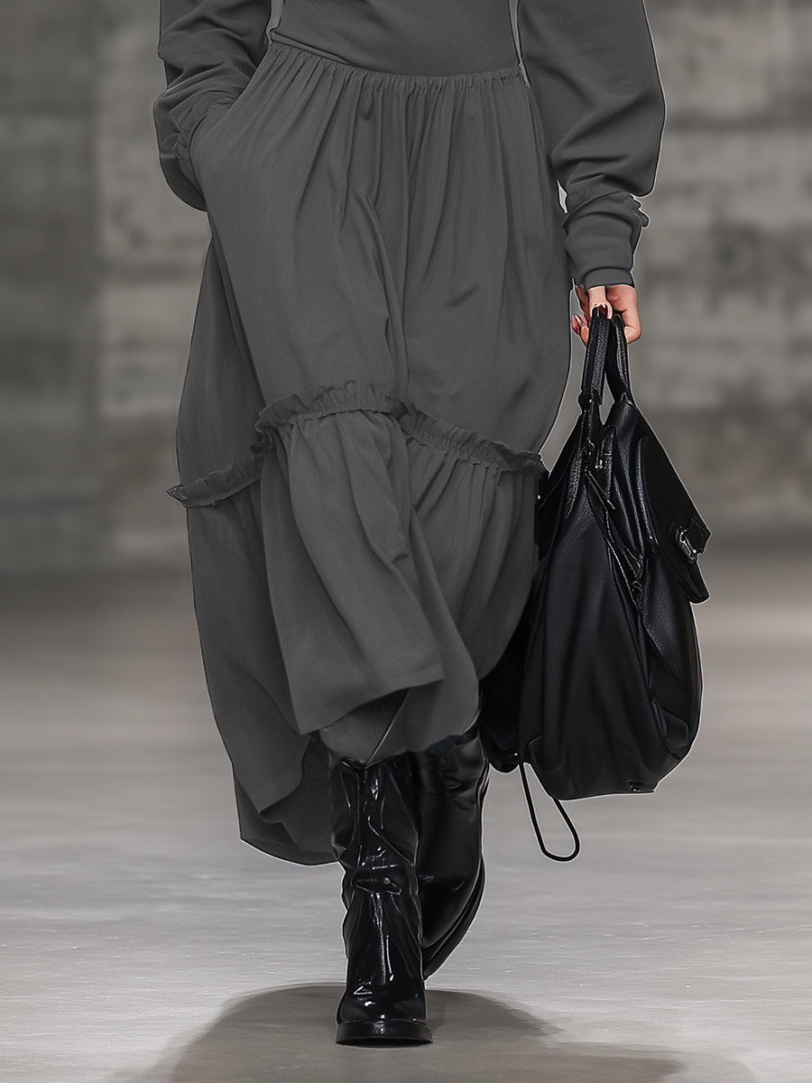 Robe Maxi Grise à Col Roulé - Élégance Sportive et Décontractée