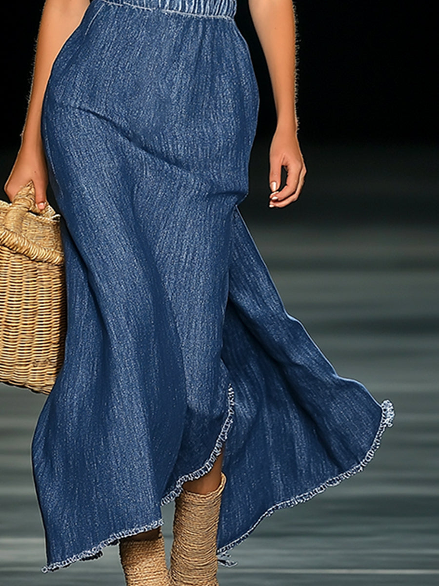 Robe Maxi en Denim 3D Floral Élégante - Livraison en 24 Heures !