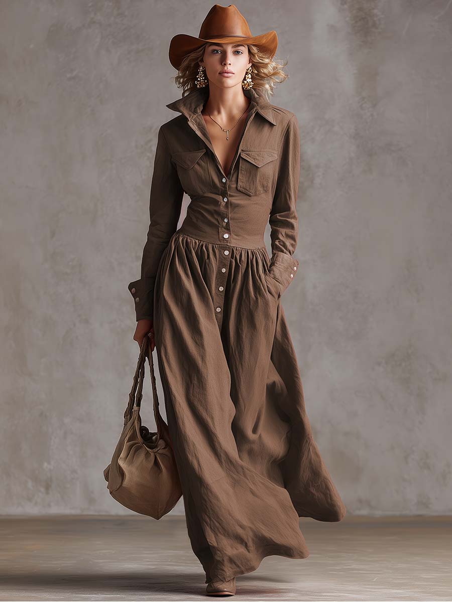 Robe Maxi Élégante en Coton et Lin Rouge - Style Coupe-Vent avec Détails Boutonnés