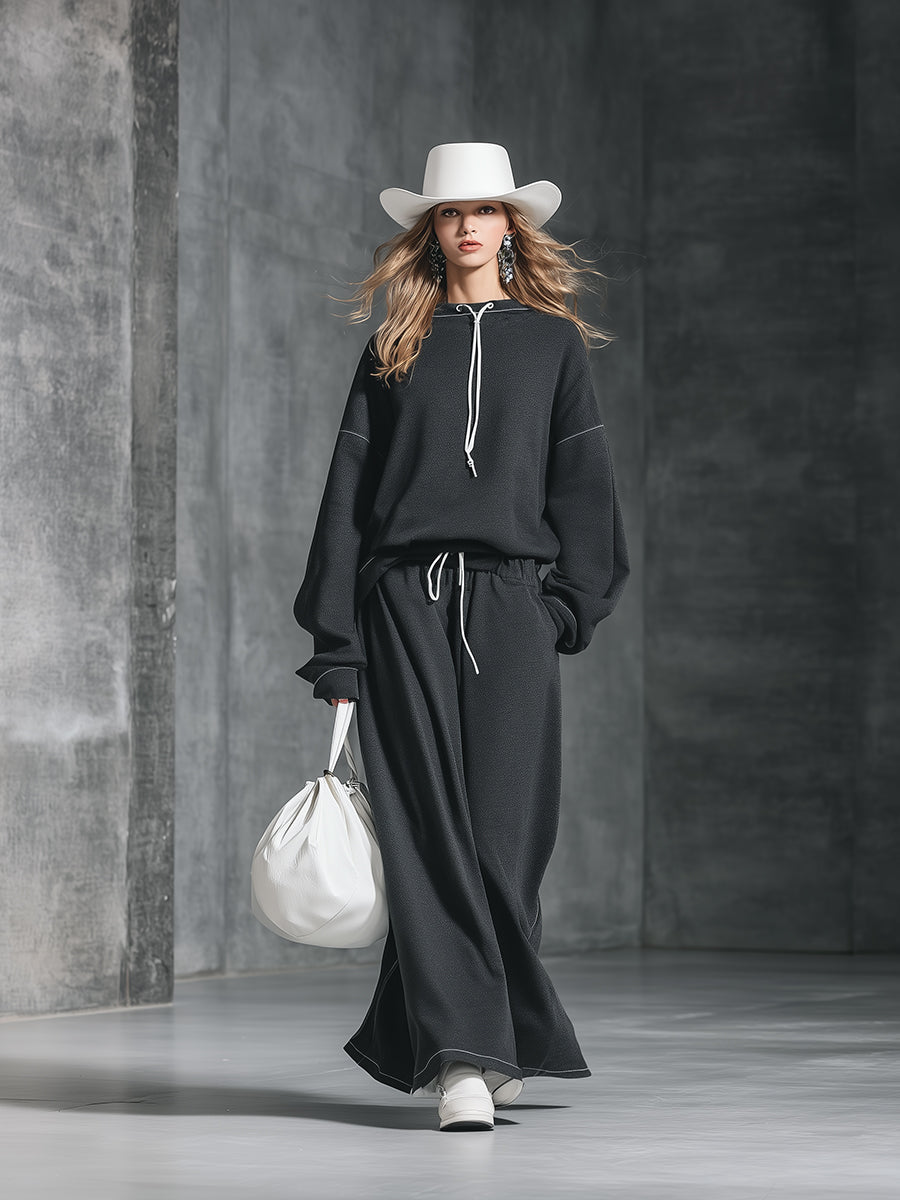 Ensemble Sport Chic : Sweat-shirt Col Rond et Pantalon à Jambes Amples