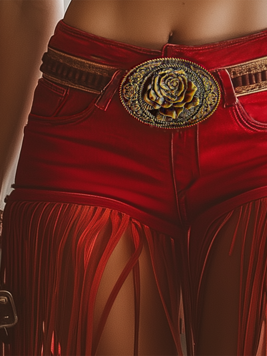 【Expédition en 24 heures】Shorts Vintage Western à Franges Rouges