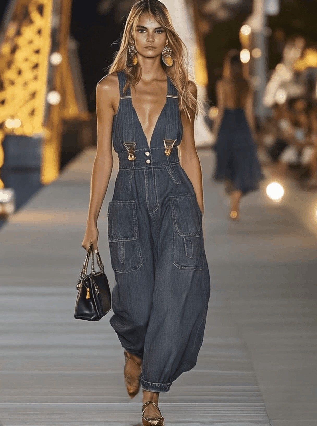 Expédition rapide en 24 heures : Salopette en denim décontractée avec décolleté en V