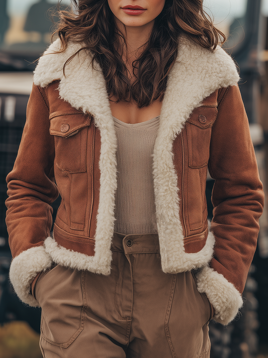 Veste Vintage en Suédine Sherpa : Élégance et Chaleur pour l'Extérieur
