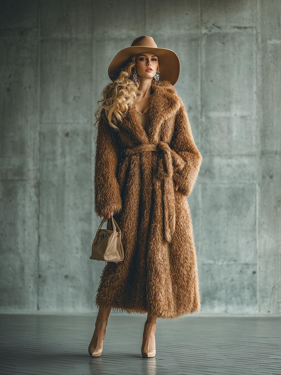 Chic Manteau Long en Fourrure Synthétique Marron