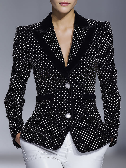 Veste en Velours Noir à Pois Blancs Chic