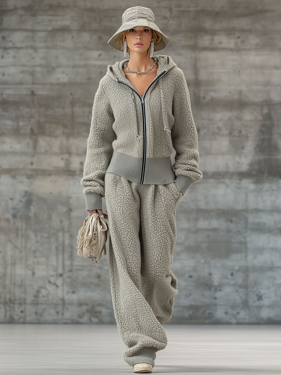 Ensemble Sportif Mi-Zip en Polaire Gris Décontracté