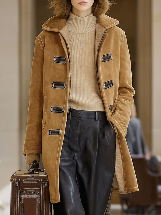 Veste en polaire kaki vintage au look suédé décontracté