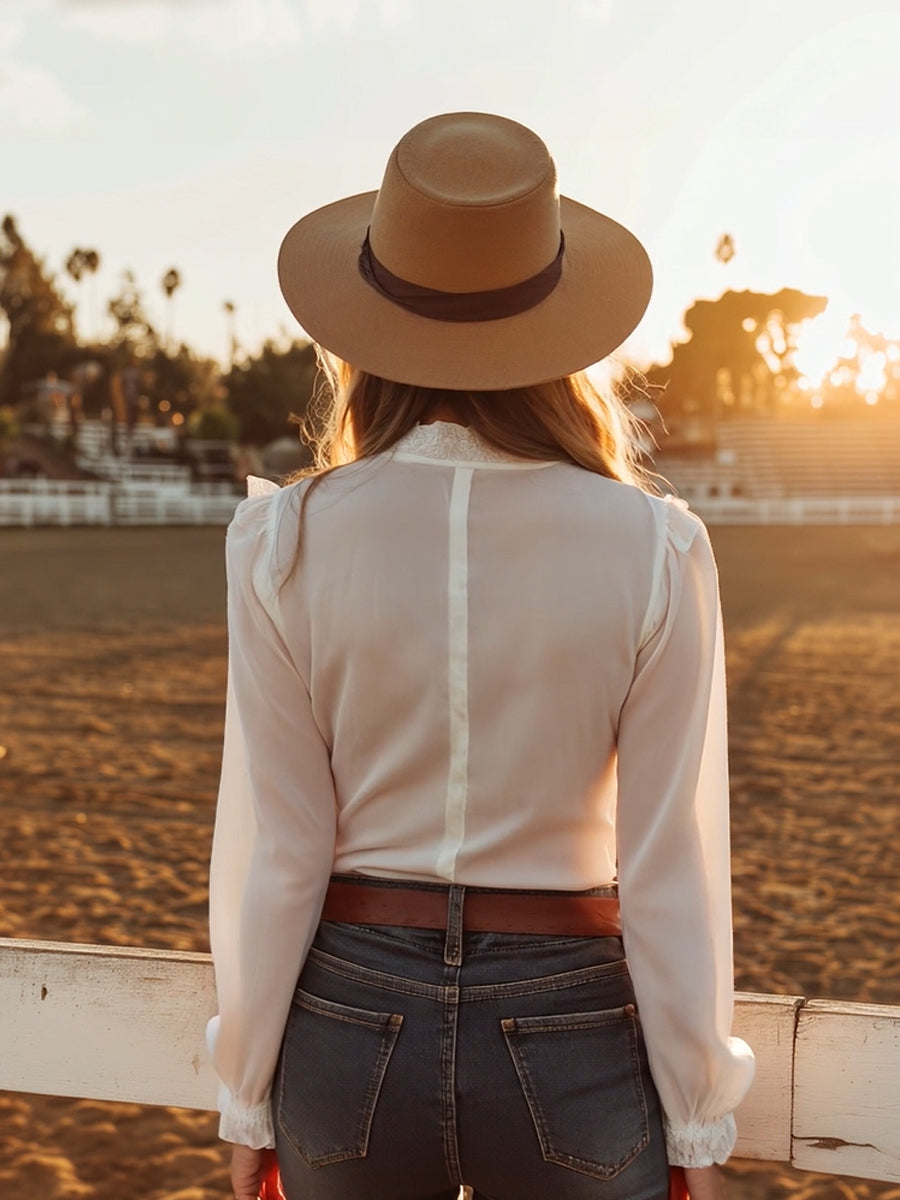 Chemise Blanche à Boutons en Dentelle - Style Western, Expédition Rapide en 24 Heures !