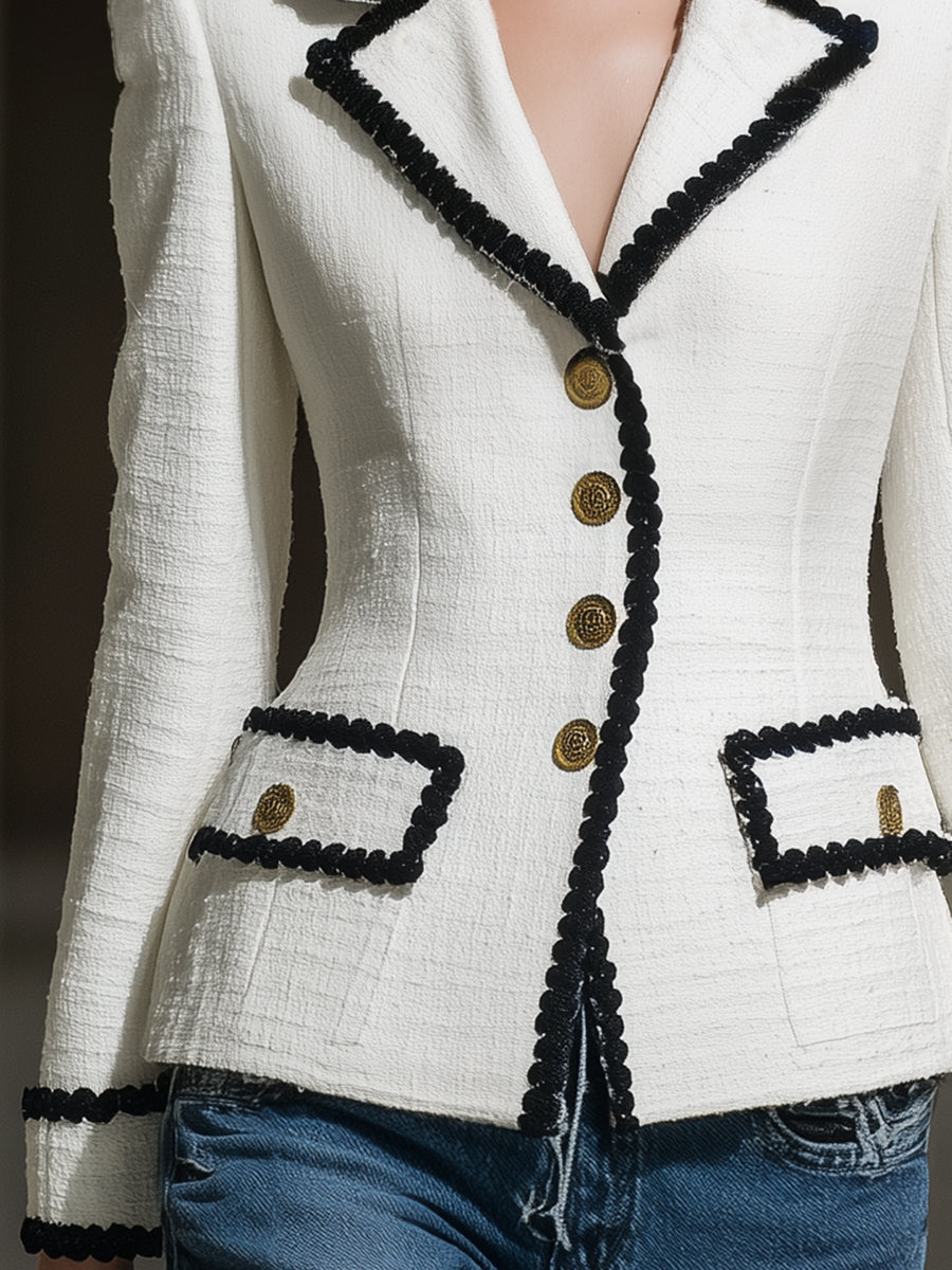 Chic Veste en Laine Blanche avec Détails en Bouton Noir