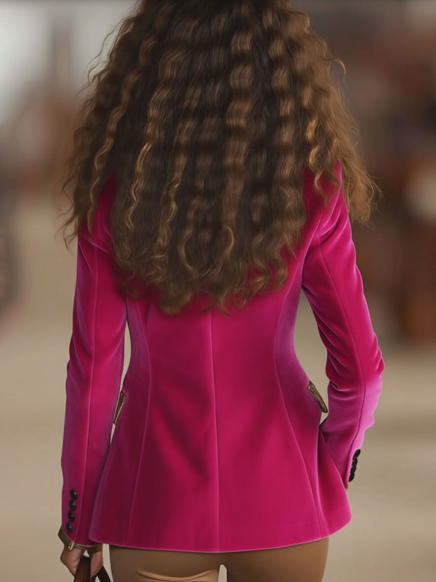 Veste en Velours Rose avec Broderie Élégante et Détails Imprimés Léopard