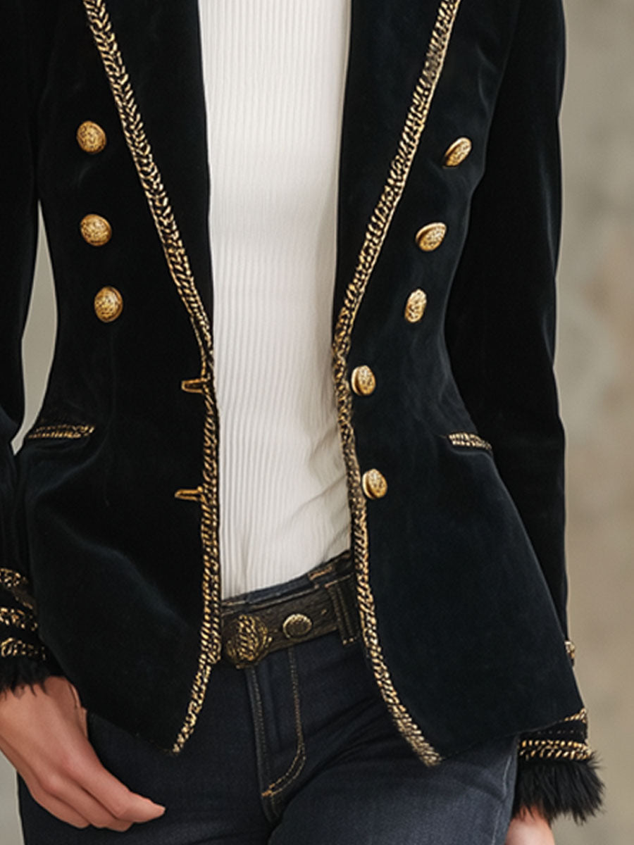 Veste en velours chic à boutons avec élégants bords contrastés