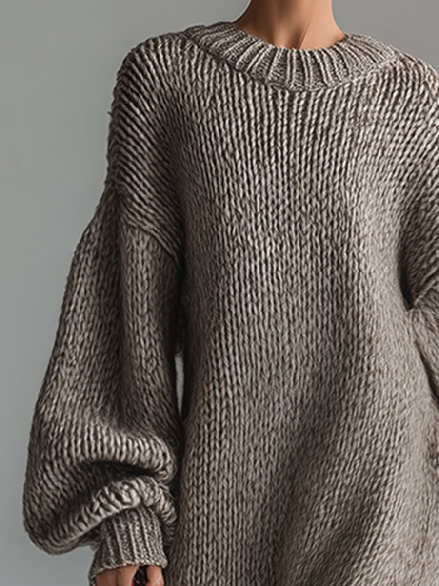 Chic et Urbaine : Robe Maxi Tricotée Khaki à Col Rond