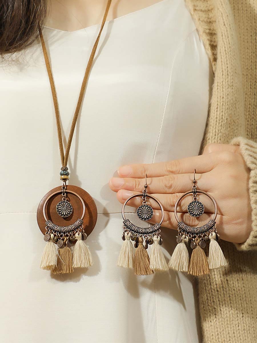 Collier et Boucles d'Oreilles Bohémiennes Vintage en Tresse Distress