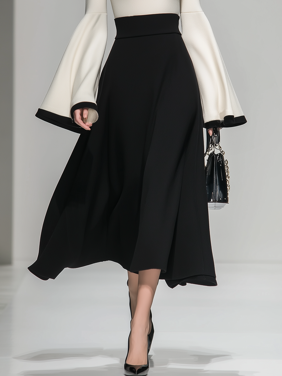 Maxi Robe Élégante à Col Montant avec Détails Contrastés
