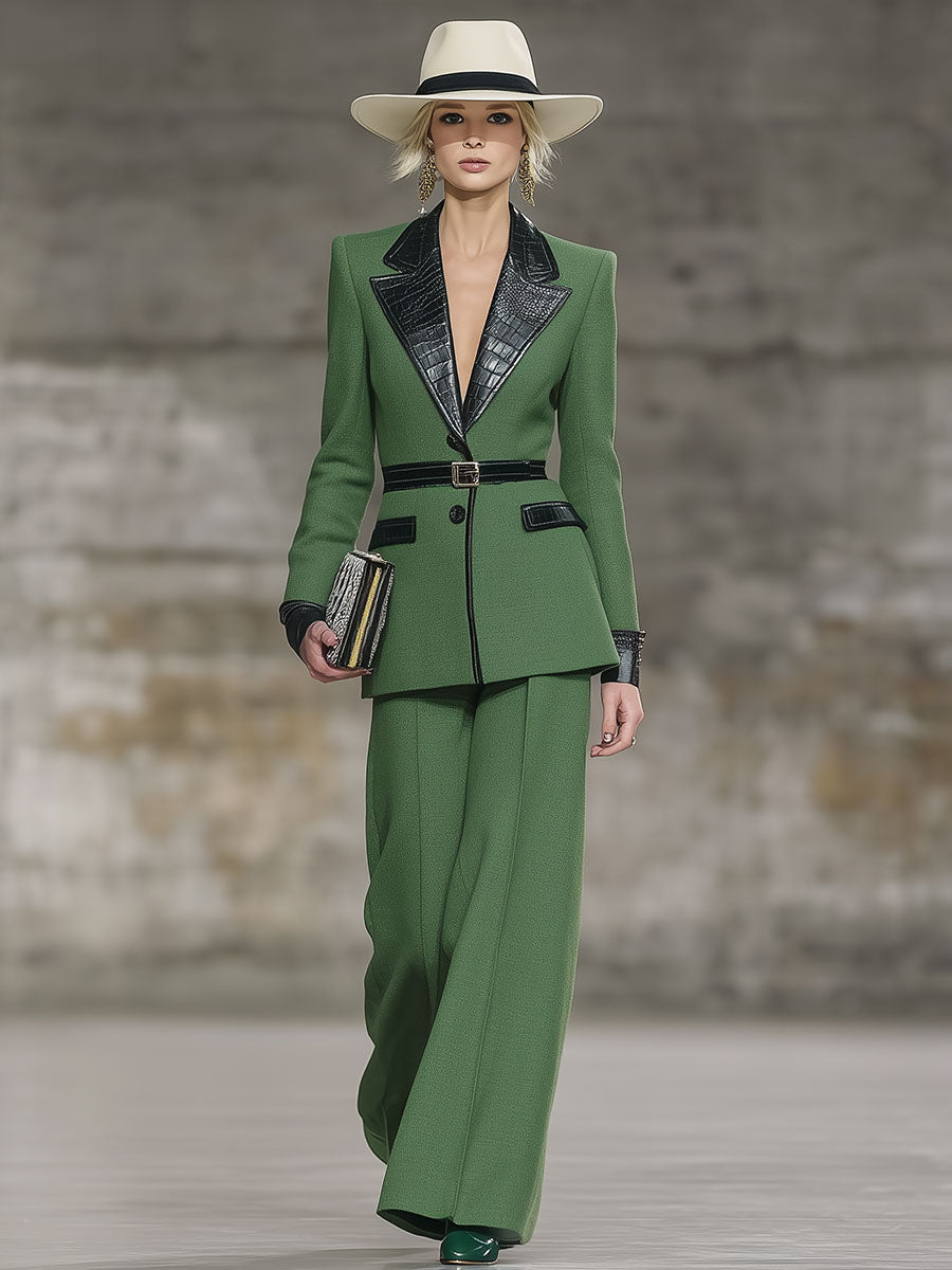 Chic Vintage Green Blazer & Trouser Set