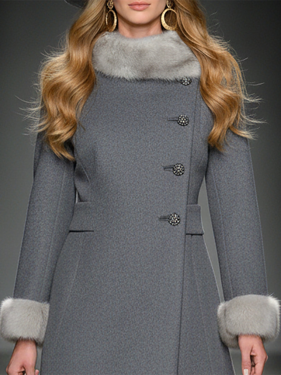 Veste en Laine Grise avec Col en Fourrure Synthétique - Élégance et Chic Assurés