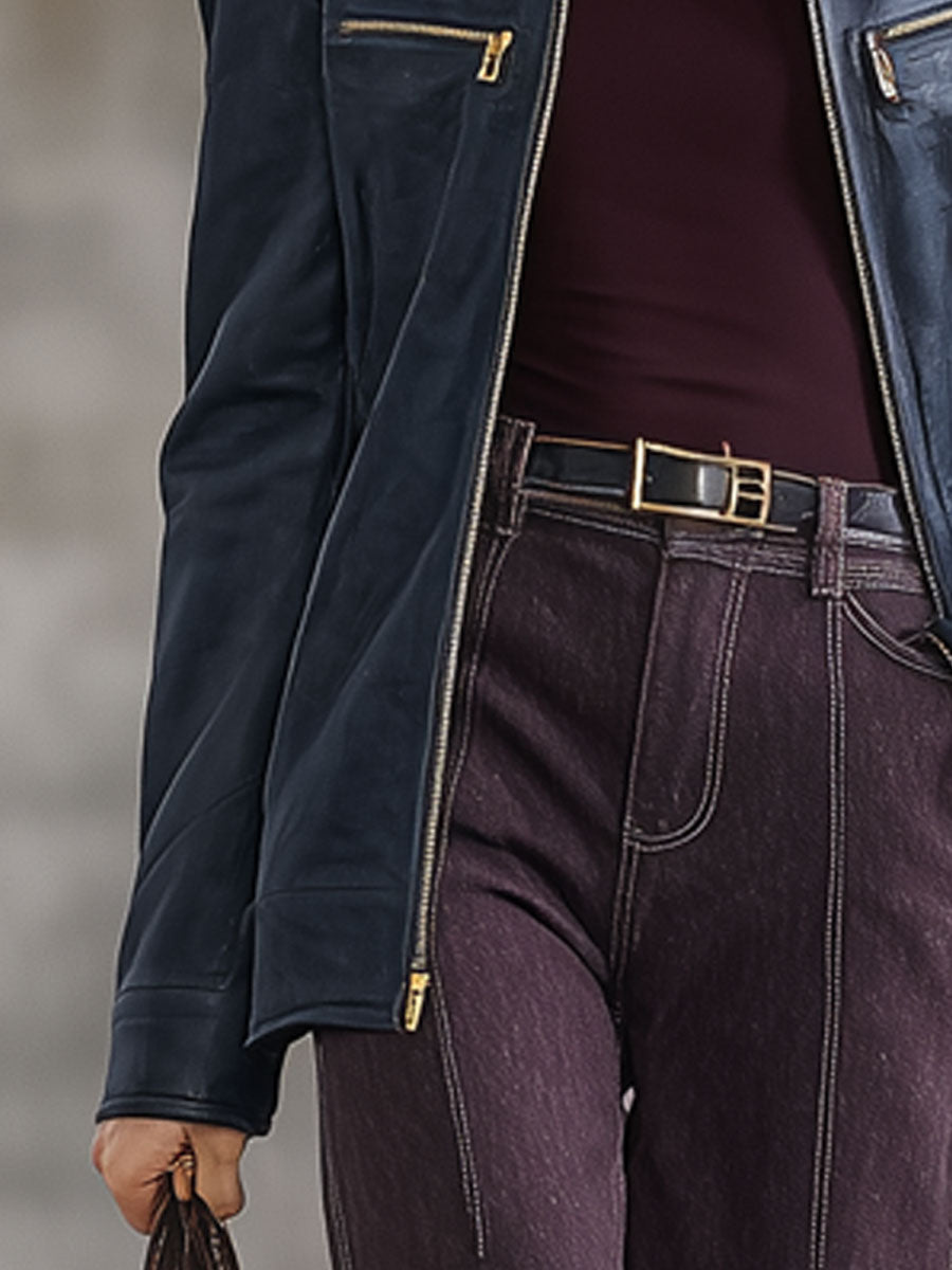 Veste zippée en simili cuir vintage bleu marine