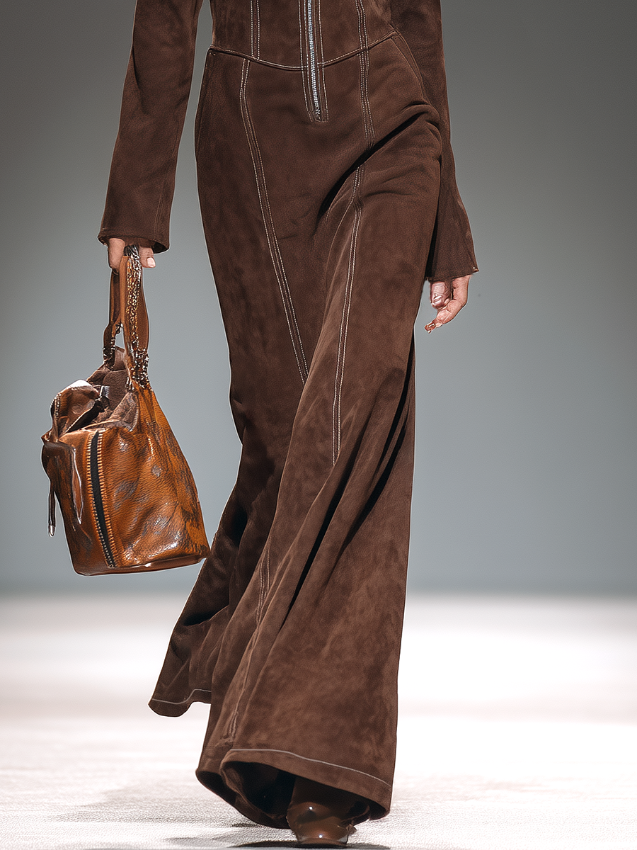 Robe Maxi Vintage Western avec Capuche en Suédine Écologique