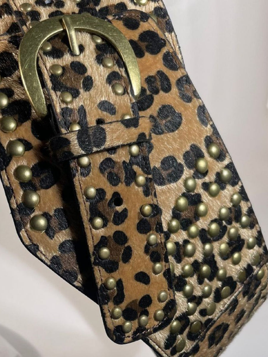 Ceinture Rétro à Imprimé Léopard Taille Haute avec Détails en Rivets
