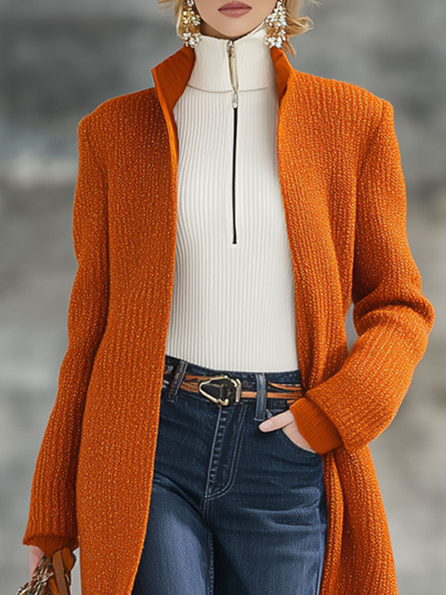 Cardigan Tricoté Orange Rétro : Élégance Décontractée