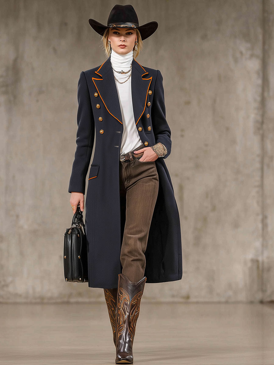 Veste en Laine Élégante avec Boutons Contrastés et Col Chic
