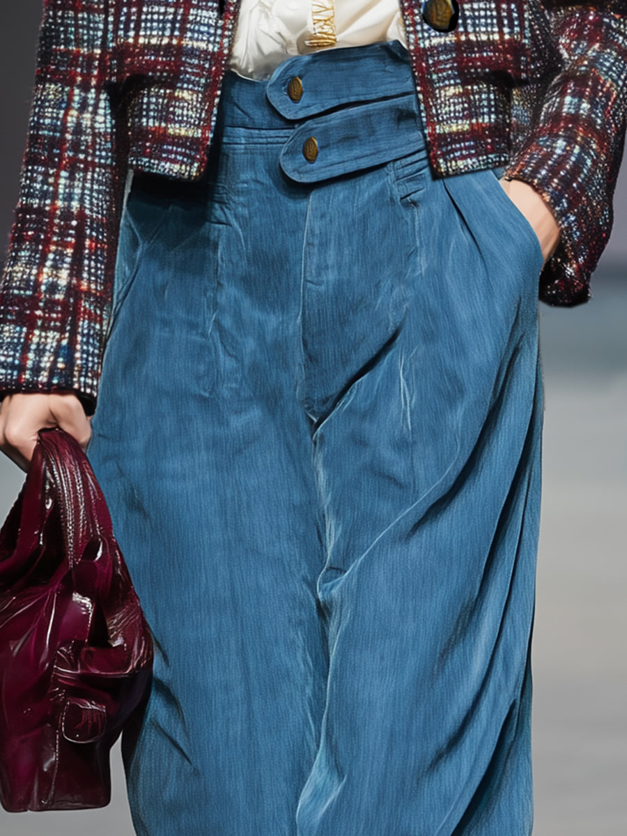 Large Blue Retro-Buttoned Trousers