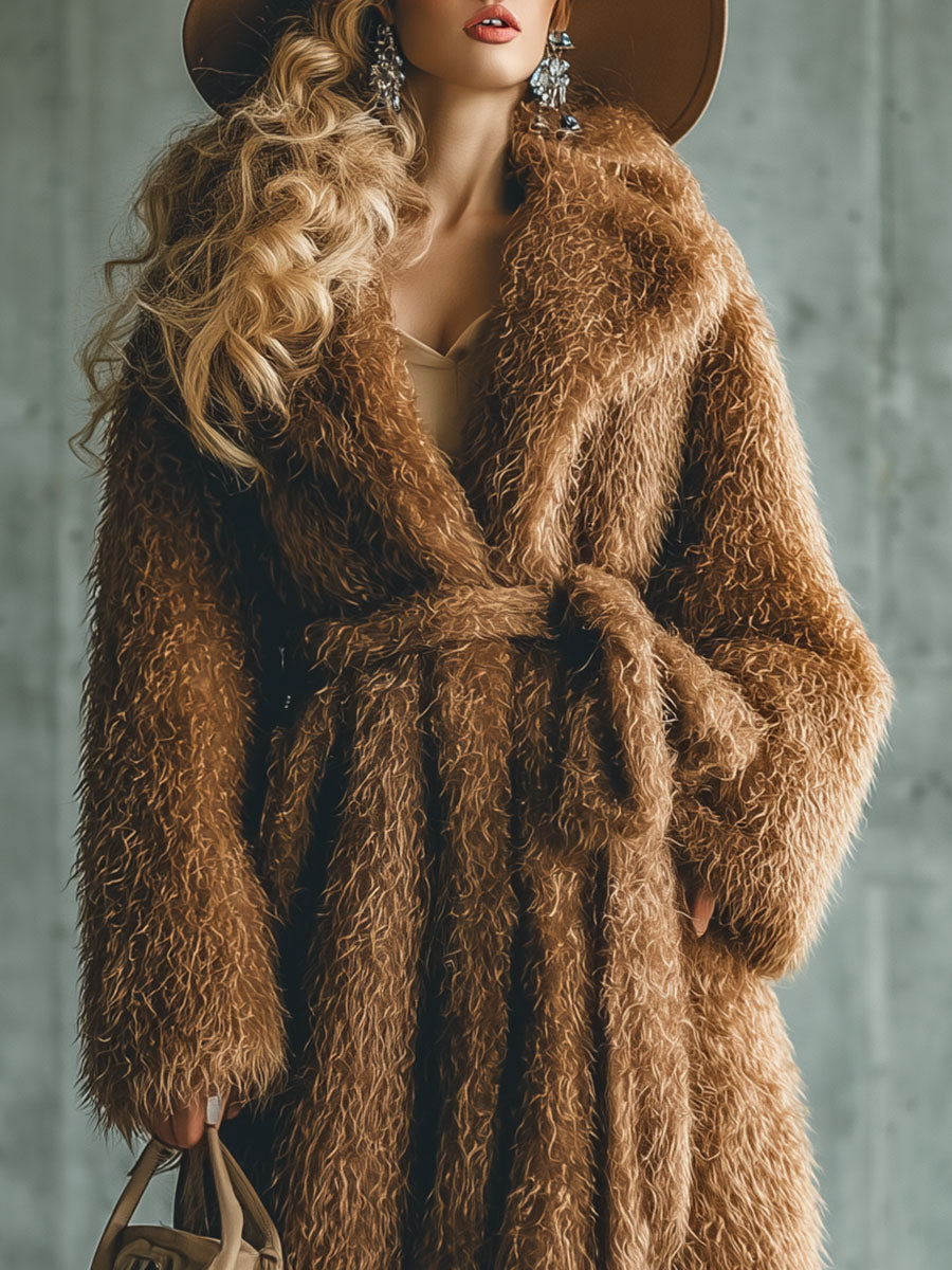 Chic Manteau Long en Fourrure Synthétique Marron