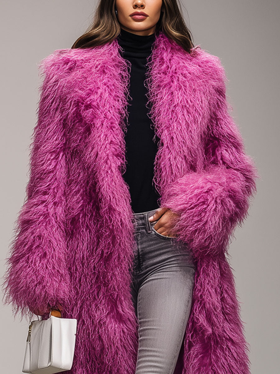 Veste Éco-Responsable en Fourrure Chaude avec Col Coloré Fruit du Dragon
