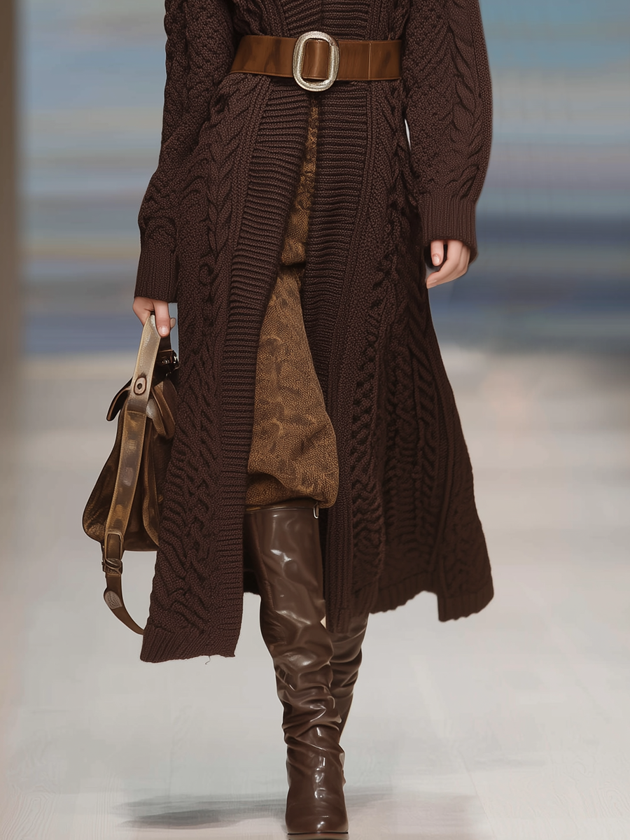 Cardigan Long Décontracté en Tricot au Style Rétro