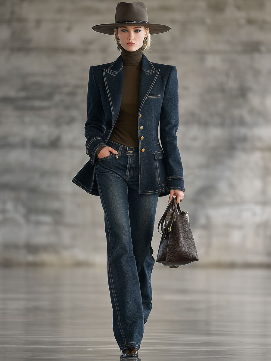 Veste en Jean Bleu Marine au Style Rétro