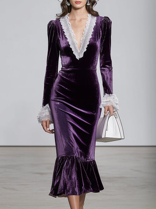 Robe Midi en Dentelle Blanche avec Encolure V Violet" 
Here’s a more captivating option: "Élégante Robe Midi en Dentelle Blanche à Encolure V Violet