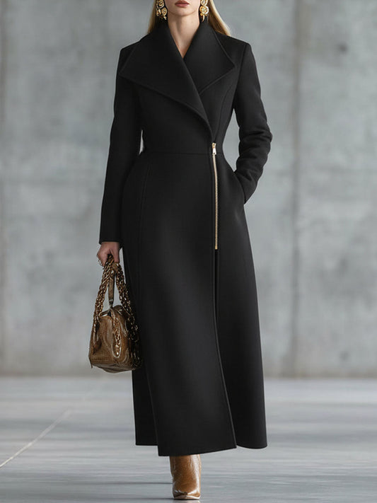 Chic Manteau Long en Laine avec Fermeture Éclair