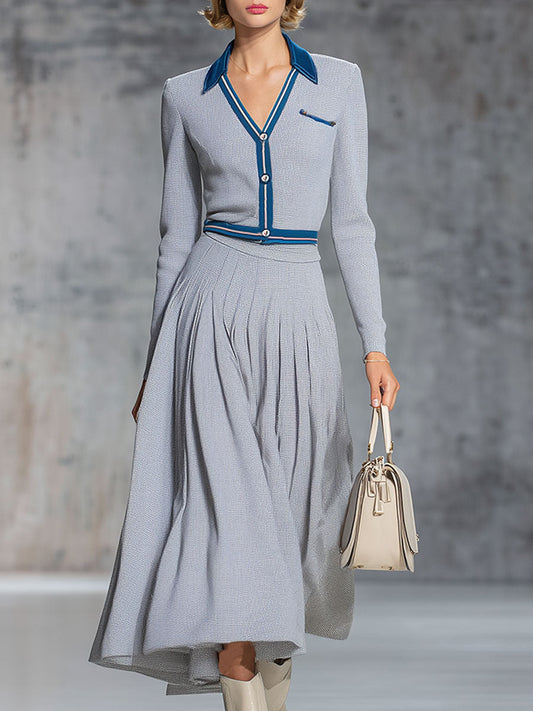 Rétro Chic : Ensemble Midi Tricoté Gris à Manches Longues