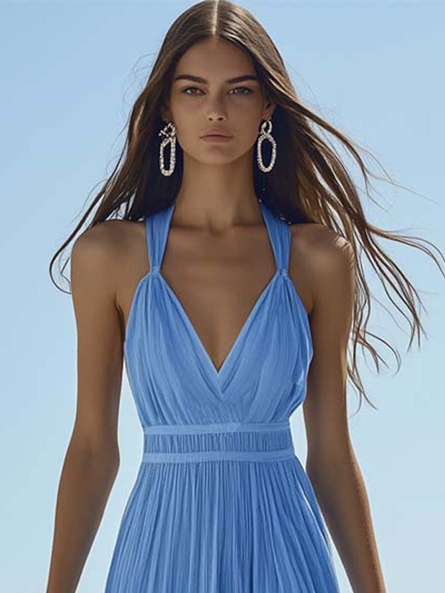Robe Maxi Élégante en Chiffon Bleu Clair - Expédition Rapide sous 24 Heures