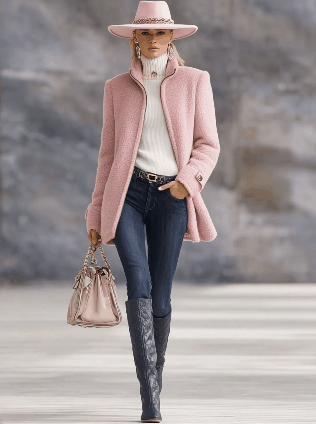 Veste Vintage en Polaire Rose avec Capuche - Style Décontracté