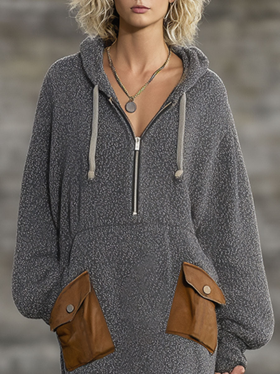 Robe Maxi Vintage à Capuche Grise : Élégance Décontractée