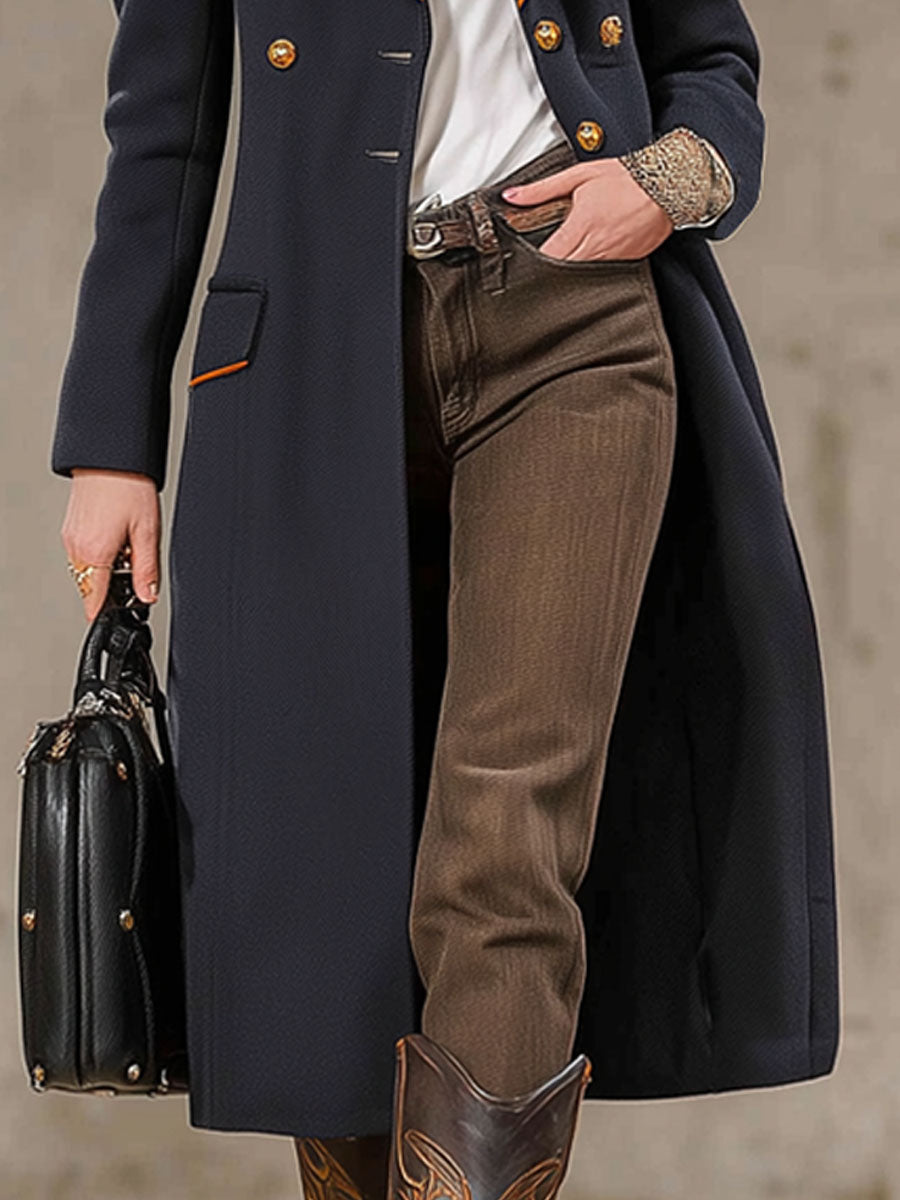 Veste en Laine Élégante avec Boutons Contrastés et Col Chic