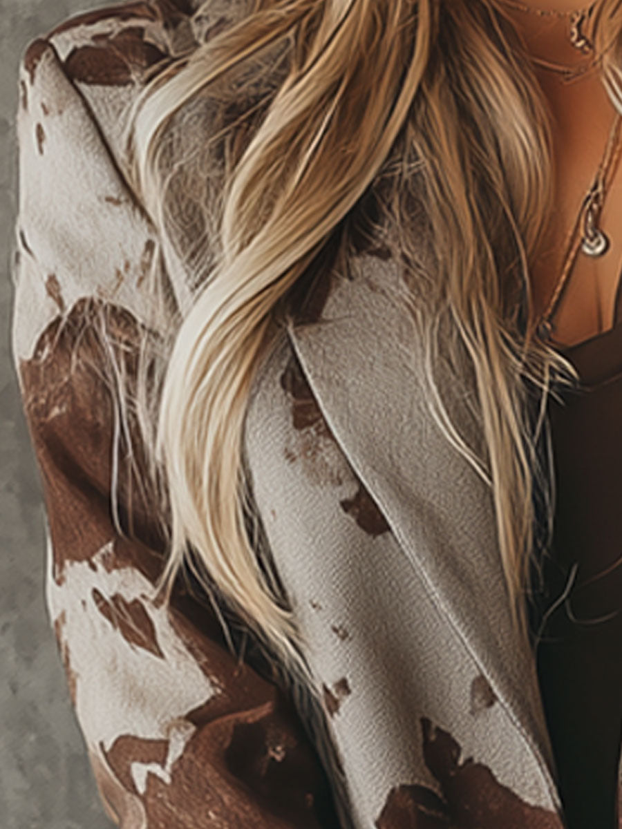 Vintage Western Print Faux Suede Blazer